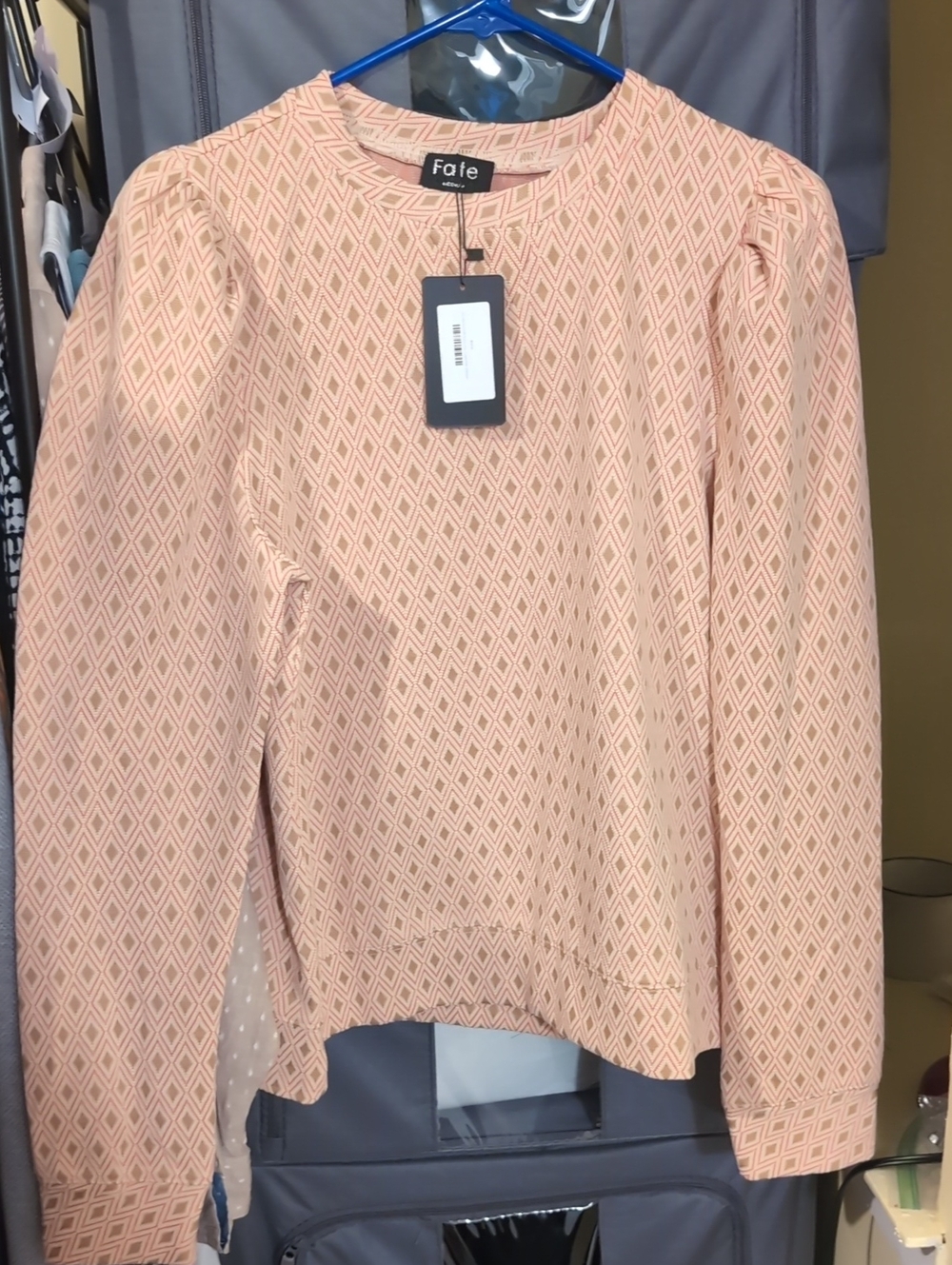 Fate Peach Geometric Puff-Sleeve Long Sleeve Top